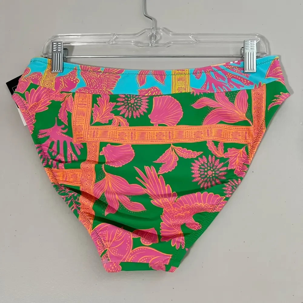 Bar III Paradise Club High Waist Bikini Bottom Green Multi Tropical Floral L NWT